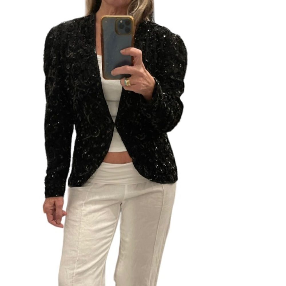 NITELINE Vintage 100% Silk Beads Sequins Blazer Jacket.Size M